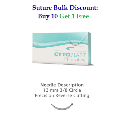 Osteogenics 4-0 x 18" Cytoplast™ White PTFE Suture with 13mm 3/8 Circle Precision Reverse Cutting Needle (CS0618PREM)