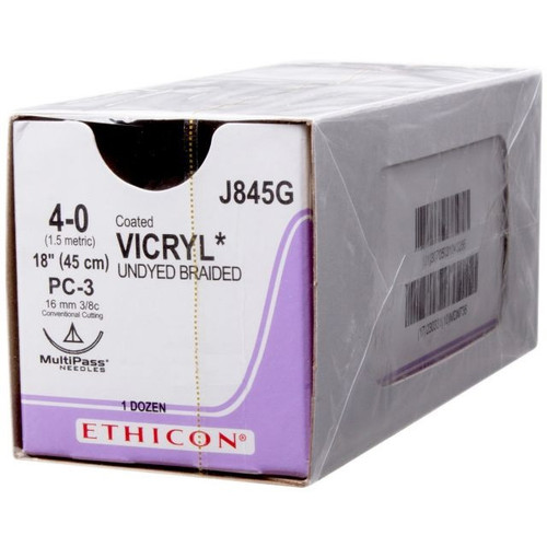 4-0 x 18" Vicryl Undyed Braided Suture with X-1 Needle - 12/Box