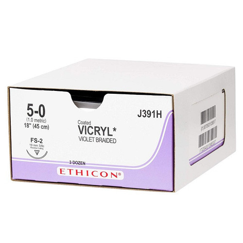 4-0 Vicryl PGA Violet Braided Suture with FS-2 Needle- 36/Box