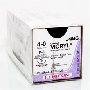 4-0 x 18" Vicryl Violet Braided Suture with P-3 Needle - 12/Box 