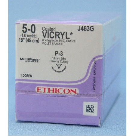 5-0 x 18" Vicryl Plus Violet Braided Suture with P-3 Needle - 12/Box