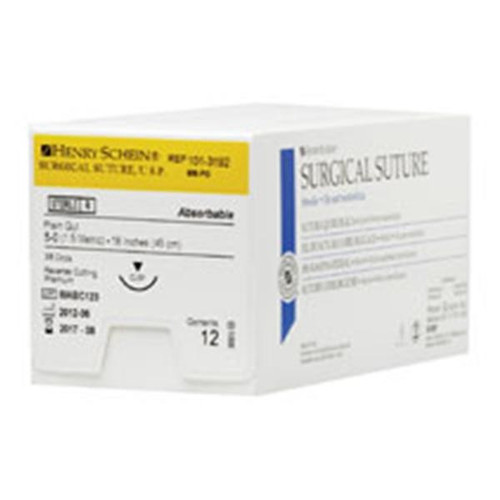 Henry Schein 5-0 x 18" Beige Plain Gut Monofilament Suture with C-3 Needle (101-3192)