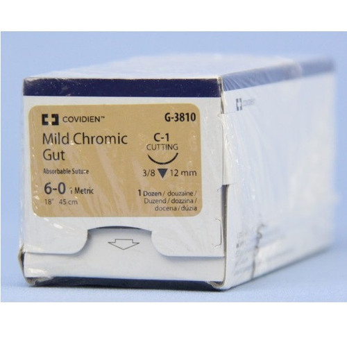 6-0 x 18" Mild Chromic Gut Suture with C-1 Needle - 12/Box