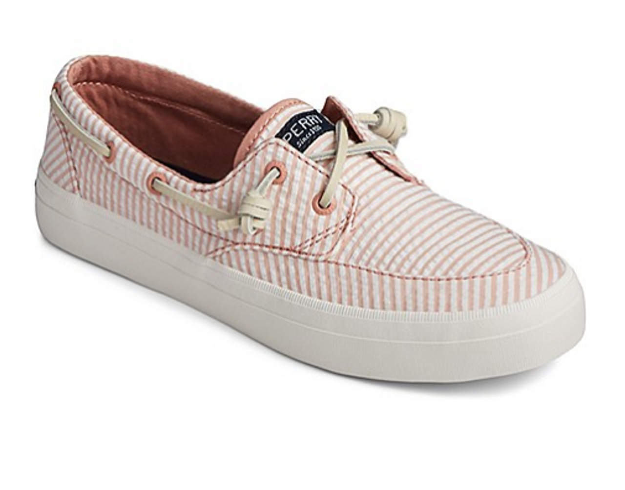 Sperry Women's Crest Boat Seersucker Sneaker (Coral) - Wolf's Marine