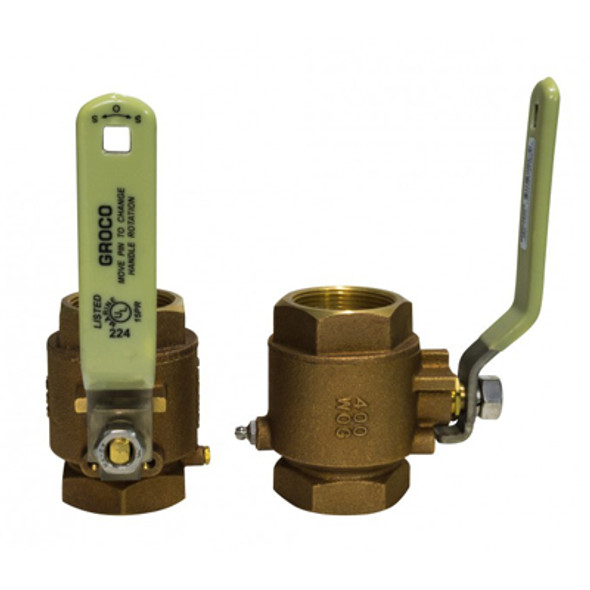 Groco NPT Treads Inline Ball Valve, Bronze or Stainless, 3/4", 1", 1-1/4"  