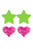 Fashion Pasties Set: Neon Green Solid Star, Neon Pink Lace Heart, product