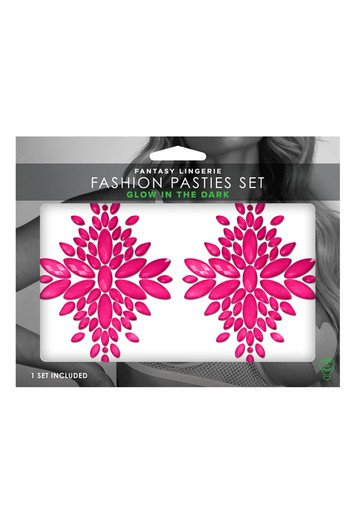 Fashion Pasties Set: Neon Pink Crystal Pasties, box/packaging Fashion Pasties Set: Neon Pink Crystal Pasties, box/packaging