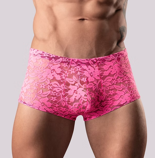 Male power lingerie men's underwear mini short lace neon pink large