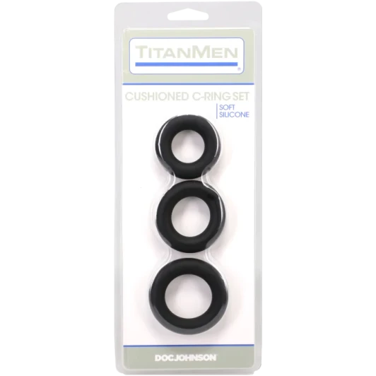 TitanMen - Cushioned C-Ring - 3 Piece Silicone Set - Black