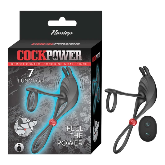 Cock Power Remote Control Cockring & Ball Cinch- Black