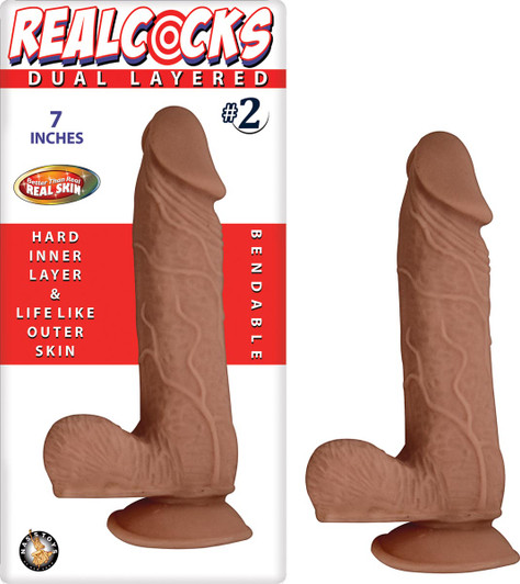 Realcocks Dual Layered #2 7" Brown dildo front packaging.