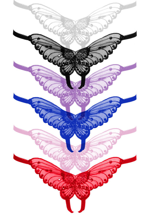 Sequin Butterfly Crotchless Thong assorted colors