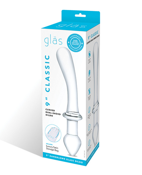 Glas 9" Classic Curved Dual Ended Dildo box/packaging