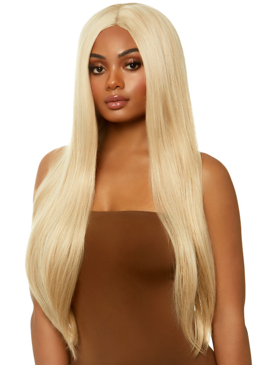 33" Long straight center part wig in blonde