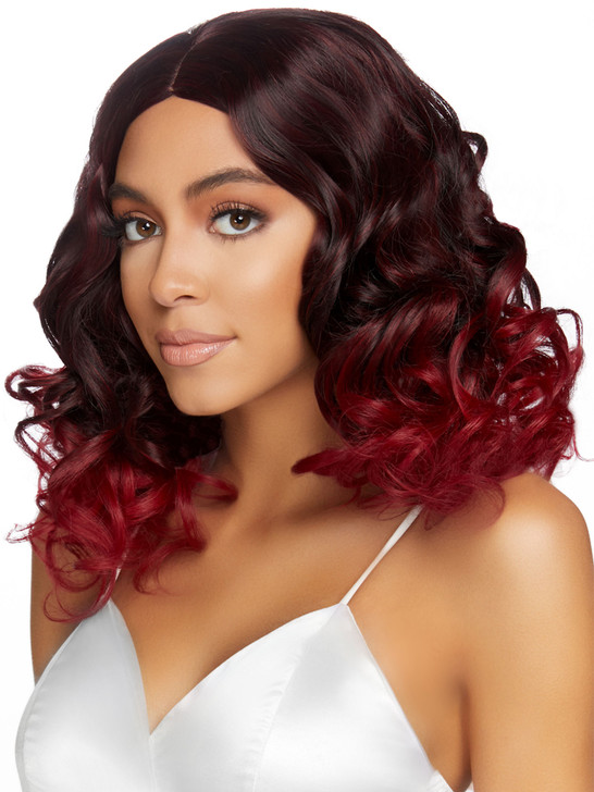 18" Curly ombre long bob wig in burgundy