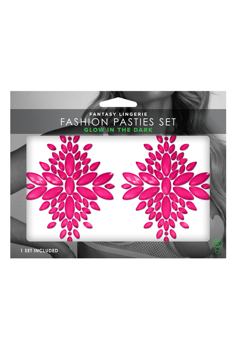 Fashion Pasties Set: Neon Pink Crystal Pasties, box/packaging