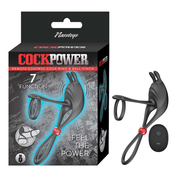 Cock Power Remote Control Cockring & Ball Cinch- Black