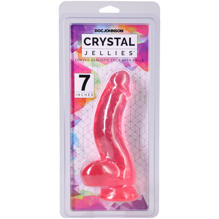 Doc Johnson Crystal Jellies Curved Realistic Cock W/Balls 7' Pink