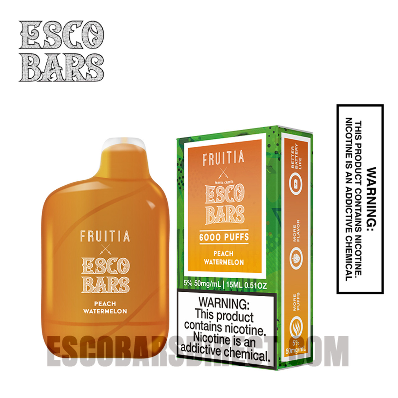 Esco Bar Peach Watermelon Fruitia Rechargeable Vape 6000 Puffs