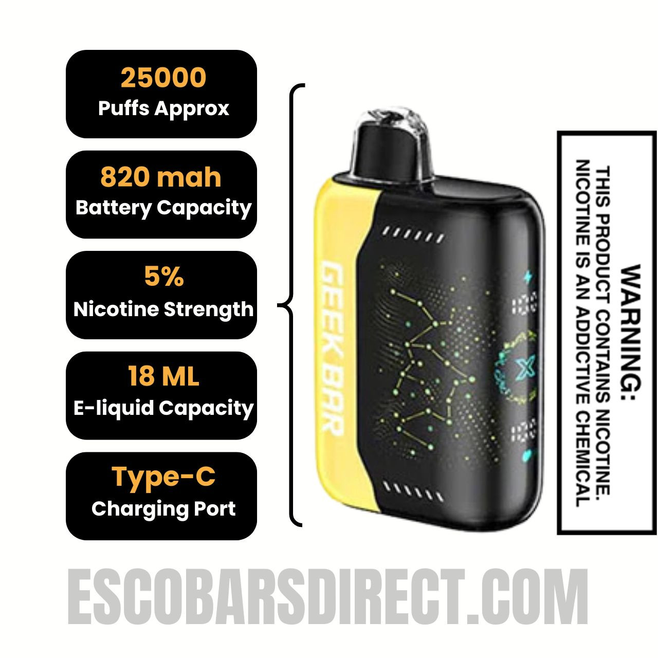Banana Taffy Freeze Geek Bar Pulse X Disposable Vape Specifications