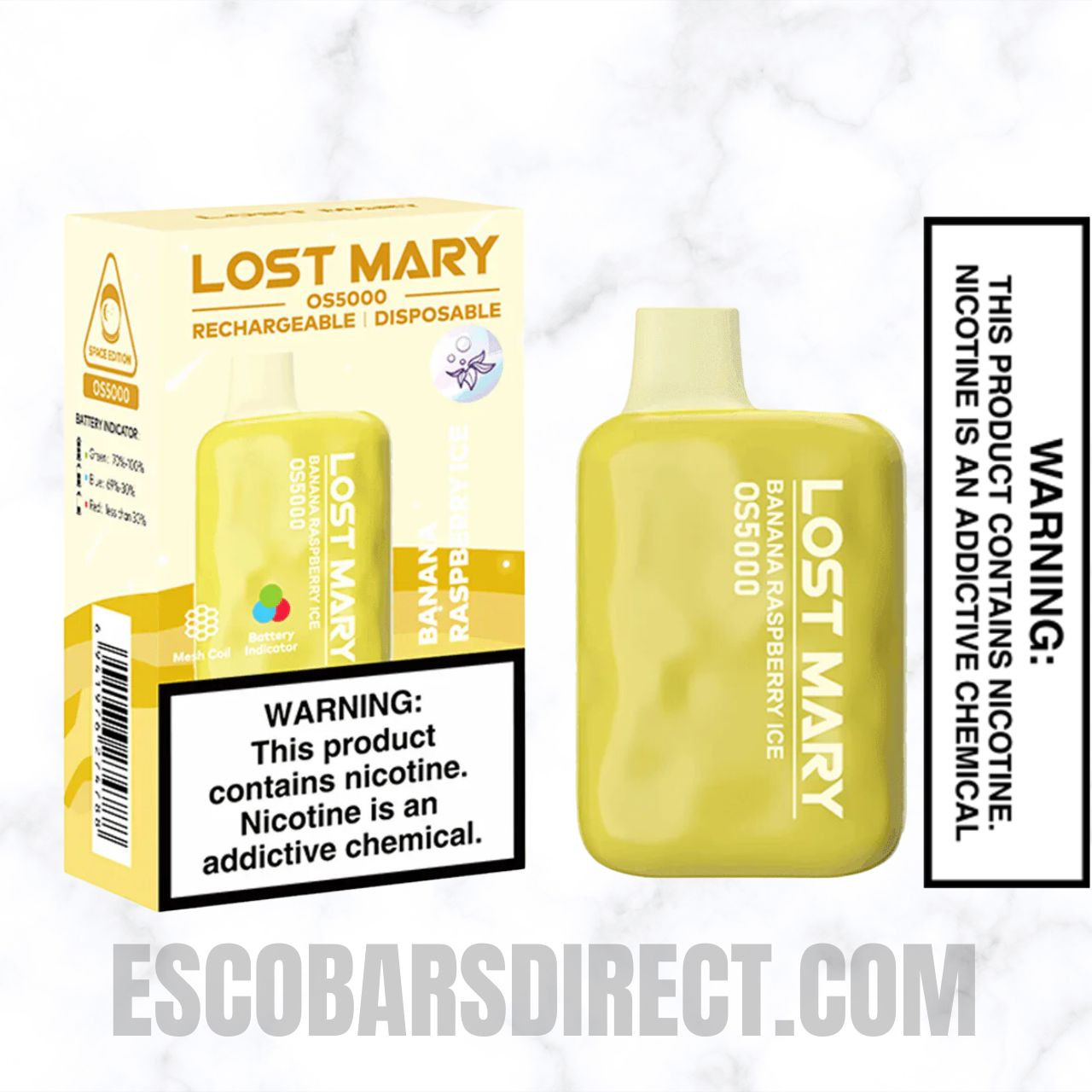 Banana Raspberry Ice Lost Mary OS5000 Disposable Vape With Package Box