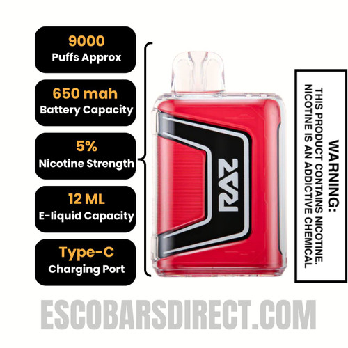 Black Cherry Peach RAZ TN9000 Disposable Vape Specifications