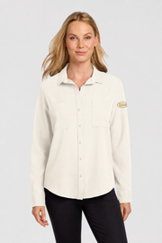 Women's Stretch Crepe Long Sleeve Camp Blouse | Ivory Chiffon