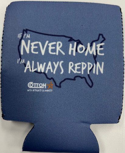 Never Home Always Reppin Regular Koozie | Blue