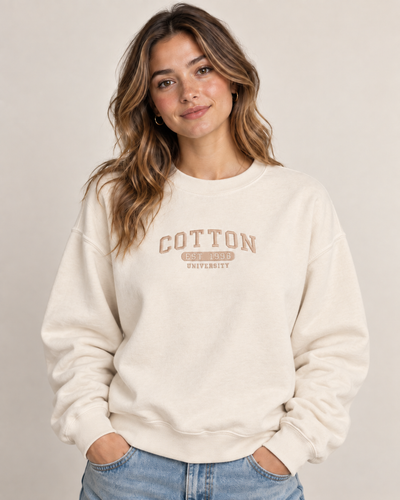 Cotton University Crewneck Sweatshirt | Ivory