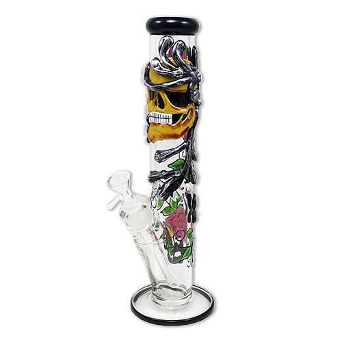 14" GLASS STRAIGHT WITH CLAY KING SKULL (Wholesale)