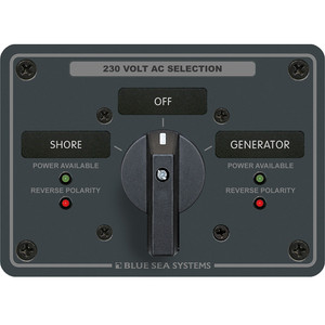 Blue Sea 8357 AC Rotary Switch Panel 65 Ampere 2 Position + OFF, 2 Pole Blue Sea 8357 AC Rotary Switch Panel 65 Ampere 2 Position + OFF, 2 Pole