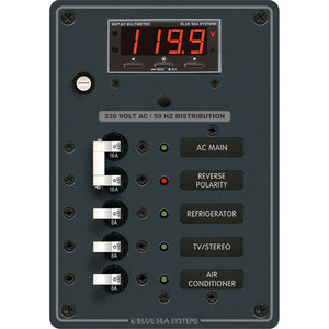 Blue Sea 8505 AC Main + Branch A-Series Toggle Circuit Breaker Panel (230V) - Main + 3 Position Blue Sea 8505 AC Main + Branch A-Series Toggle Circuit Breaker Panel (230V) - Main + 3 Position