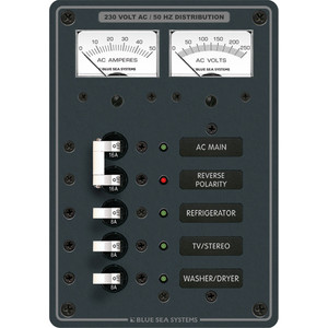 Blue Sea 8509 AC Main + Branch A-Series Toggle Circuit Breaker Panel (230V) - Main + 3 Position Blue Sea 8509 AC Main + Branch A-Series Toggle Circuit Breaker Panel (230V) - Main + 3 Position