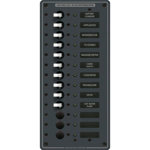 Blue Sea 8580 AC 13 Position 230v (European) Breaker Panel (White Switches) Blue Sea 8580 AC 13 Position 230v (European) Breaker Panel (White Switches)