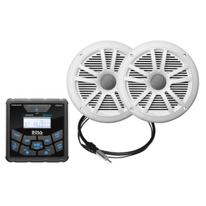 Boss Audio MCKGB450W.6 Marine Package - Bluetooth®In-Dash Marine Gauge Digital Media AM/FM Receiver w/6.5" Speakers - White Boss Audio MCKGB450W.6 Marine Package - Bluetooth®In-Dash Marine Gauge Digital Media AM/FM Receiver w/6.5" Speakers - White