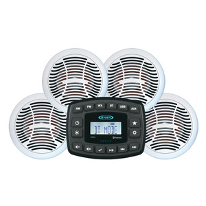 JENSEN JMS4SPKG Marine Entertainment System AM/FM Bluetooth w/4 AMS602W Speakers & Aux Input JENSEN JMS4SPKG Marine Entertainment System AM/FM Bluetooth w/4 AMS602W Speakers & Aux Input