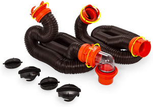 Camco RhinoFLEX 20ft RV Sewer Hose Kit, Includes Swivel Fittings and Translucent Elbow with 4-In-1 Dump Station Fitting, Storage Caps Included 20 Foot Camco RhinoFLEX 20ft RV Sewer Hose Kit, Includes Swivel Fittings and Translucent Elbow with 4-In-1 Dump Station Fitting, Storage Caps Included 20 Foot