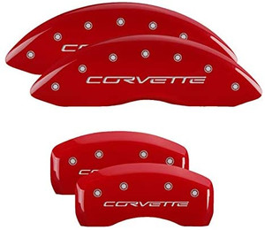 MGP Caliper Covers 13008SCV6RD Caliper Cover Compatible with Corvette (Red Powder Coat Finish, Engraved Front and Rear: C6/Corvette, Silver Characters, Set of 4) C6/Corvette Red