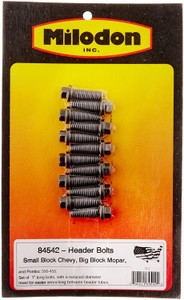 Milodon 84542 3/8" x 1" Header Bolt for Small Block Chevy, Big Block Chrysler and Pontiac, (Set of 12)
