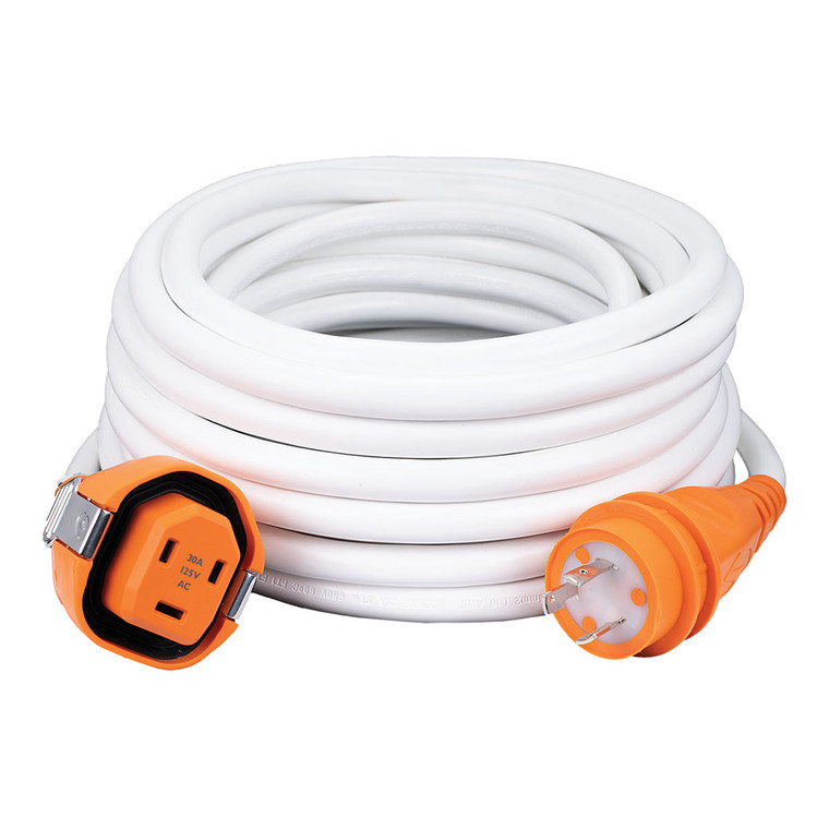 SmartPlug 30AMP/125V Cordset Female, SmartPlug Boatside & 30AMP Twist Type Dockside - White - 50'