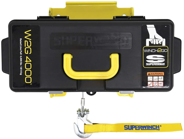 Superwinch 1140222 Winch 2 Go 12V 4000 Portable Winch System (4000lb with Wire Rope, Pulley Block, Gloves, Straps and D-Shackles) Steel Rope