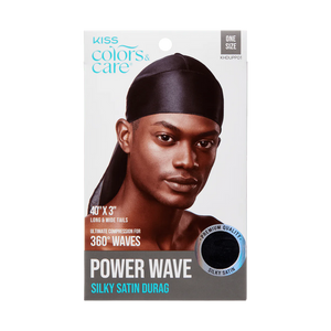 KISS Colors & Care Power Wave Silky Durag, One size - Black Satin KISS Colors & Care Power Wave Silky Durag, One size - Black Satin