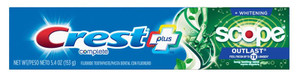 Crest Toothpaste 5.4Oz Plus Scope Outlast + Whitening Crest Toothpaste 5.4Oz Plus Scope Outlast + Whitening
