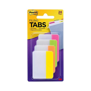 3M Post-it Solid Tabs 2 Assorted Bright Colors, 24 Tabs Pack