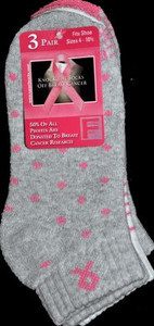 Russell Fashion Foot Women's Pink Ribbon Quarter Variety Socks - 3 pack
