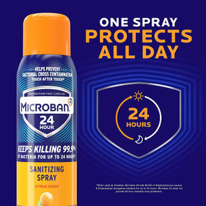 MICROBAN Disinfectant Spray, 24 Hour Sanitizing and Antibacterial Sanitizing Spray, Citrus Scent MICROBAN Disinfectant Spray, 24 Hour Sanitizing and Antibacterial Sanitizing Spray, Citrus Scent