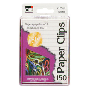Charles Leonard Inc Paper Clips Vinyl Coated Size 1 33 Mm Reusable Box, 150 Ea