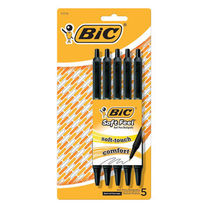 Bic Soft Feel Retractable Ballpoint Pen Medium Point, 5 Ea