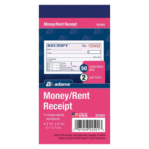 Adams Carbonless Money And Rent Receipt Two Part Record Pad, 50 Sheets Adams Carbonless Money And Rent Receipt Two Part Record Pad, 50 Sheets