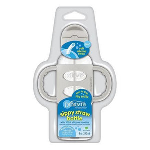 Dr. Browns Milestones Narrow Sippy Straw Bottle Gray Color Drinkware, 8 Oz Dr. Browns Milestones Narrow Sippy Straw Bottle Gray Color Drinkware, 8 Oz